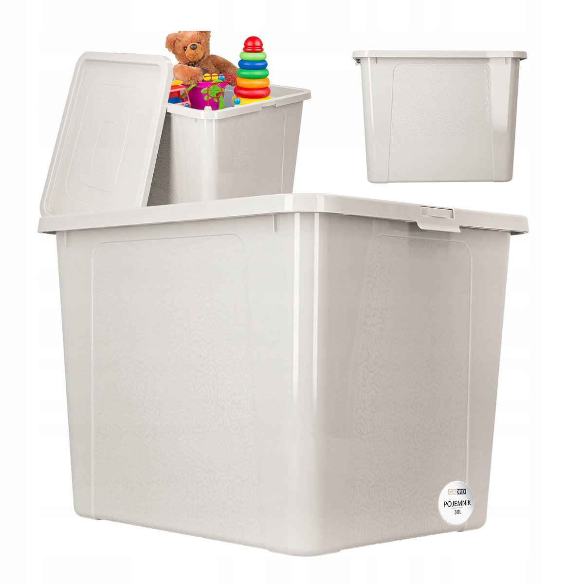 Pojemnik plastikowy z pokrywą 30l duży organizer na zabawki box kremowy skrzynia, schowek, pudełko do przechowywania