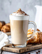 SZKLANKI DO KAWY LATTE Macchiato +ŁYŻECZKI ZESTAW do cappuccino i herbaty, przezroczyste szkło, 300 ml, 6 sztuk