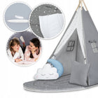 Tipi namiot dla dzieci teepee Girlanda Poduszki duża mata stabilizator wigwam, iglo, szary domek do zabawy, wiek 3+
