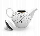 Dzbanek Filiżanka Spodek Porcelana Komplet 3w1 Imbryk do Kawy Herbaty czajniczek 320 ml, biało-czarny, można myć w