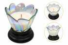 Znicz Otwarty Szklany Zalewany Retro Tulipan z Efektem Tęczy lampion nagrobny na cmentarz, parafinowy, 12,5 cm