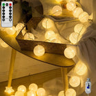 LAMPKI KULE COTTON BALLS GIRLANDA 20 LED ŚWIETLNA KULE USB +PILOT dekoracja wnętrz, ozdoba do pokoju, białe kulki 6 cm