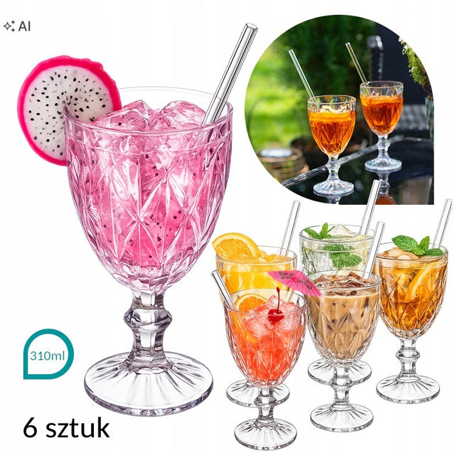 Kieliszki Kryształowe do Wina Drinków Wody karo 310ml Zestaw 6szt Szkło Kpl 310 ml bezbarwny