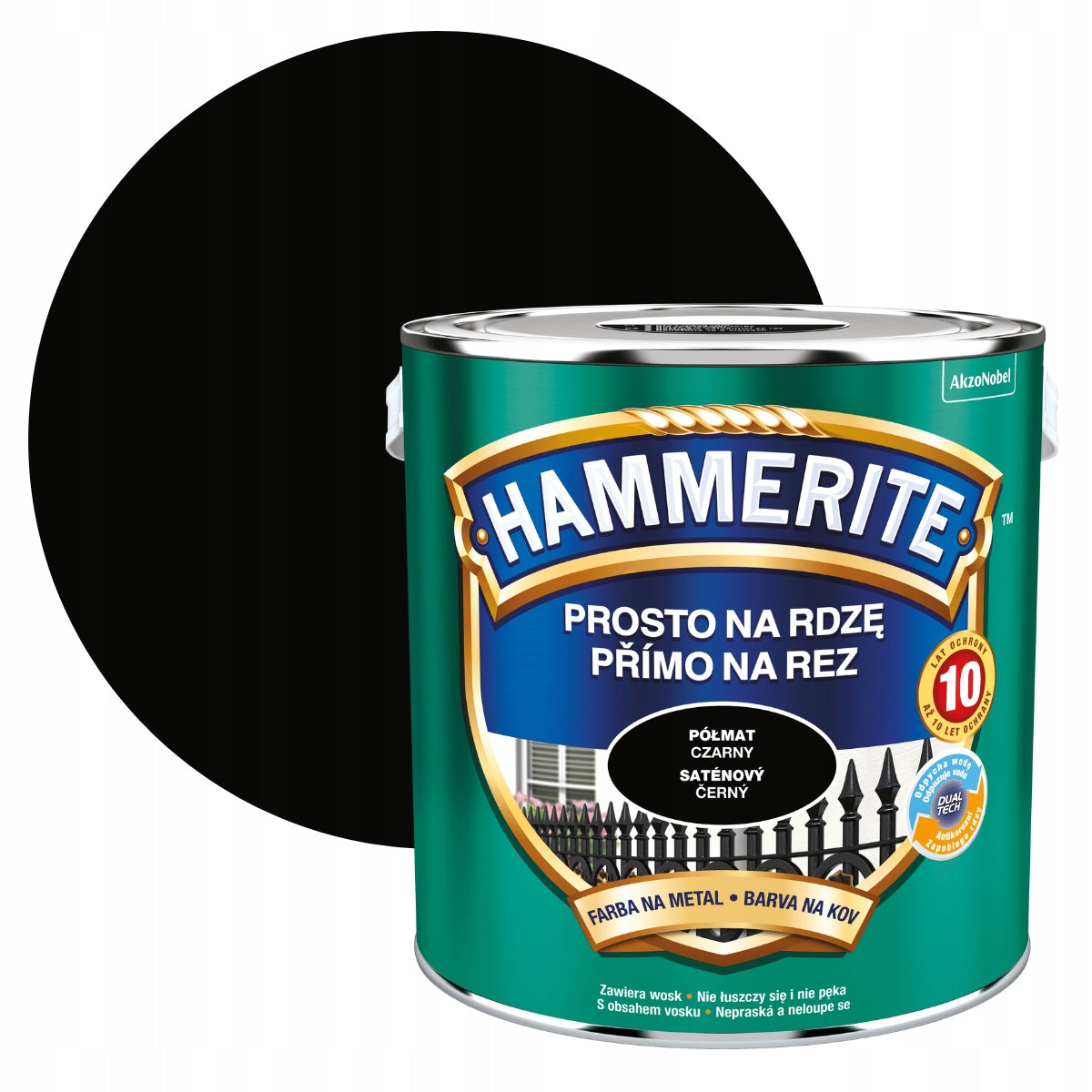 Hammerite na rdzę 2,5l czarny półmat farba antykorozyjna do metalu, zabezpieczenie powierzchni metalowych przed korozją