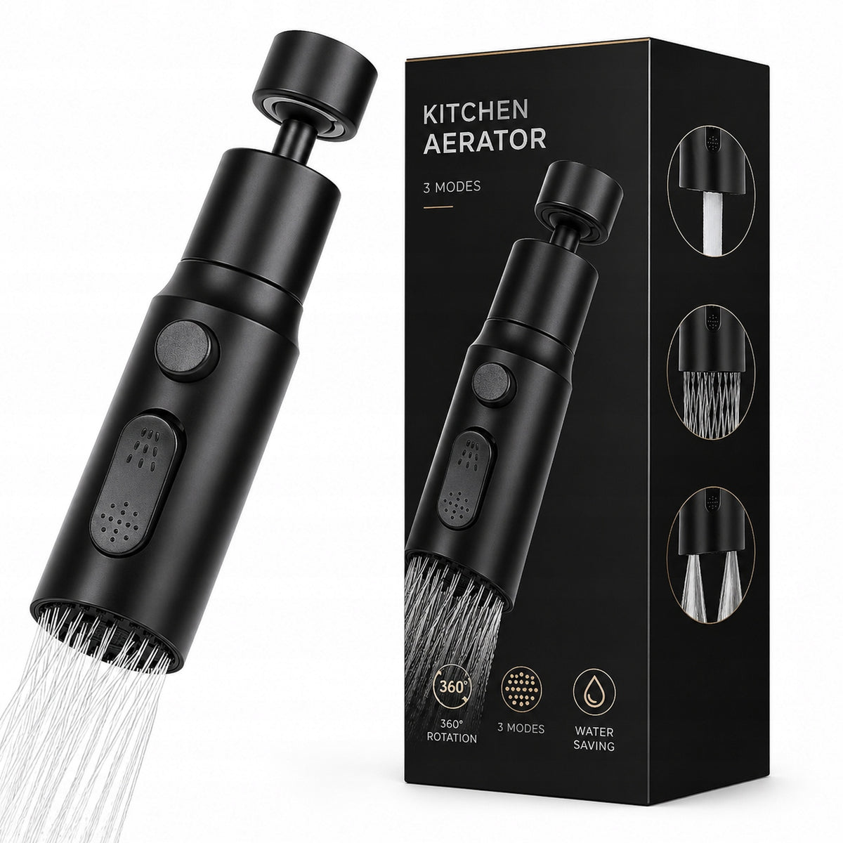 Przedłużka do kranu baterii kuchennej końcówka adapter 3 tryby perlator 360 czarny