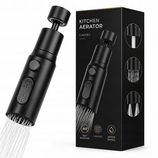 Przedłużka do kranu baterii kuchennej końcówka adapter 3 tryby perlator 360 czarny