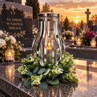 Znicz metalowy Srebrny 30 cm Świeca LED wianek nagrobny XXL kapliczka lampion cmentarny, ozdoba na grób, dekoracja grobu
