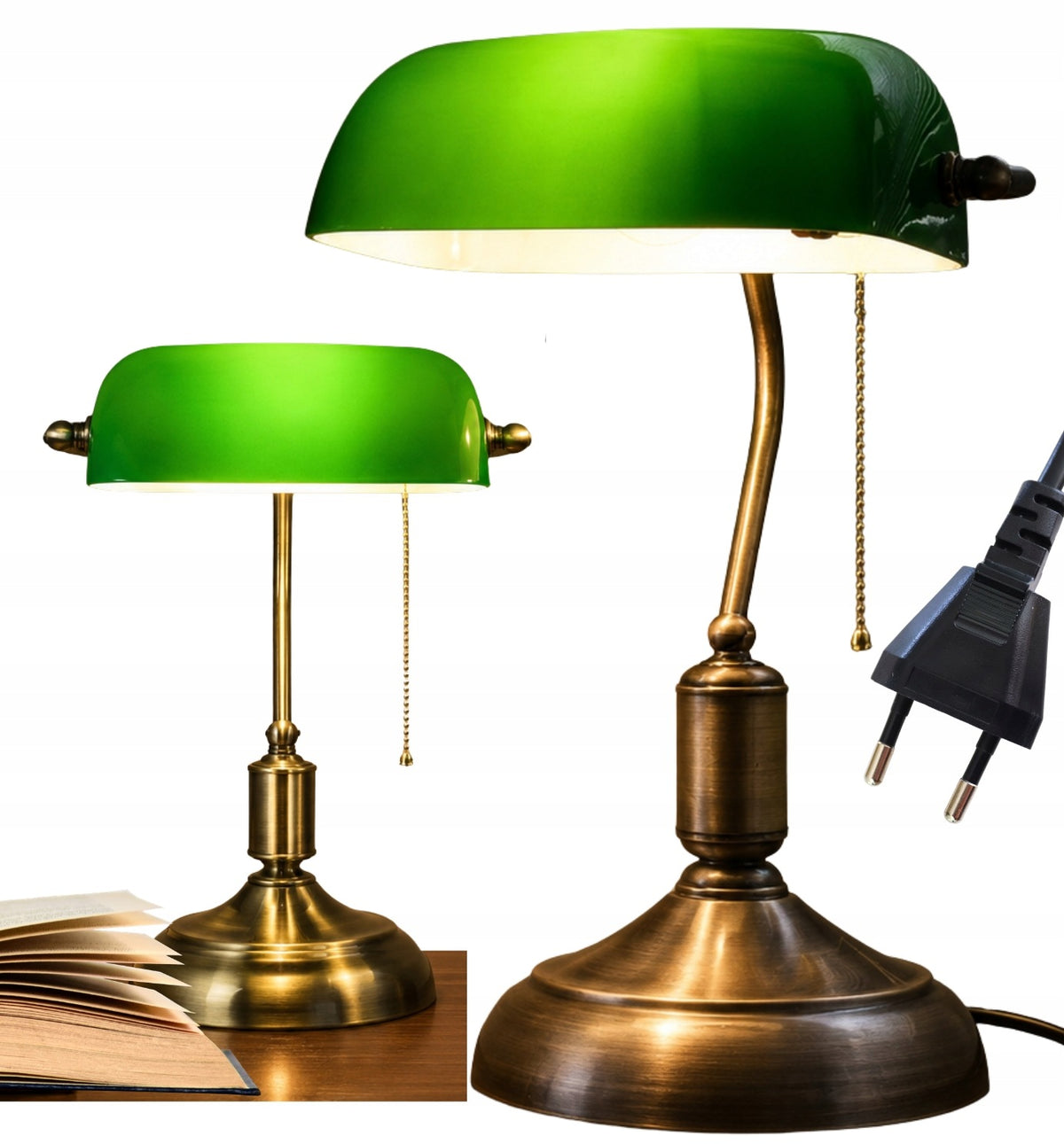 LAMPKA BIURKOWA VINTAGE LAMPA BANKIERSKA NOCNA ABAŻUR RETRO E27 ZIELONY do pracy i czytania, oświetlenie gabinetowe