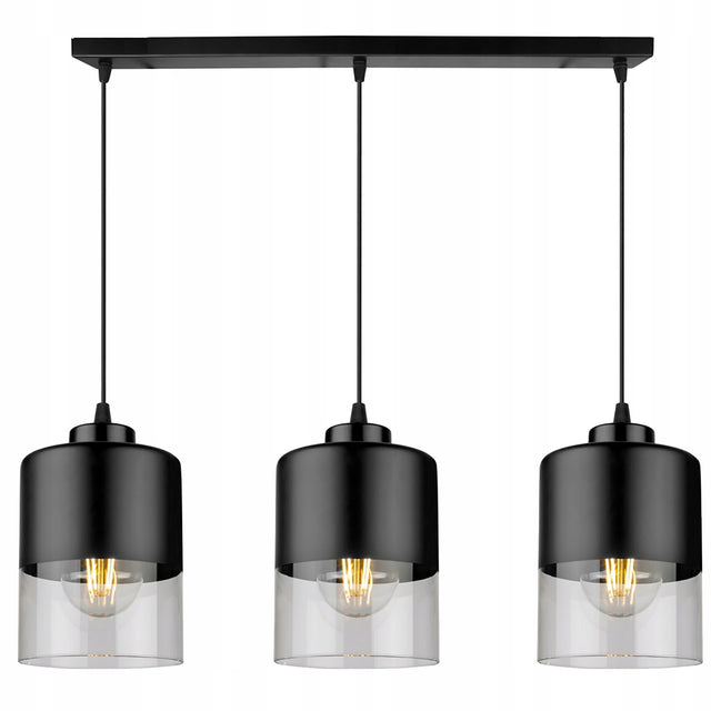 Lampa wisząca sufitowa żyrandol plafon LED oprawa 3-punktowa czarna metalowa E27 do salonu, kuchni i jadalni, wysokość 80 cm