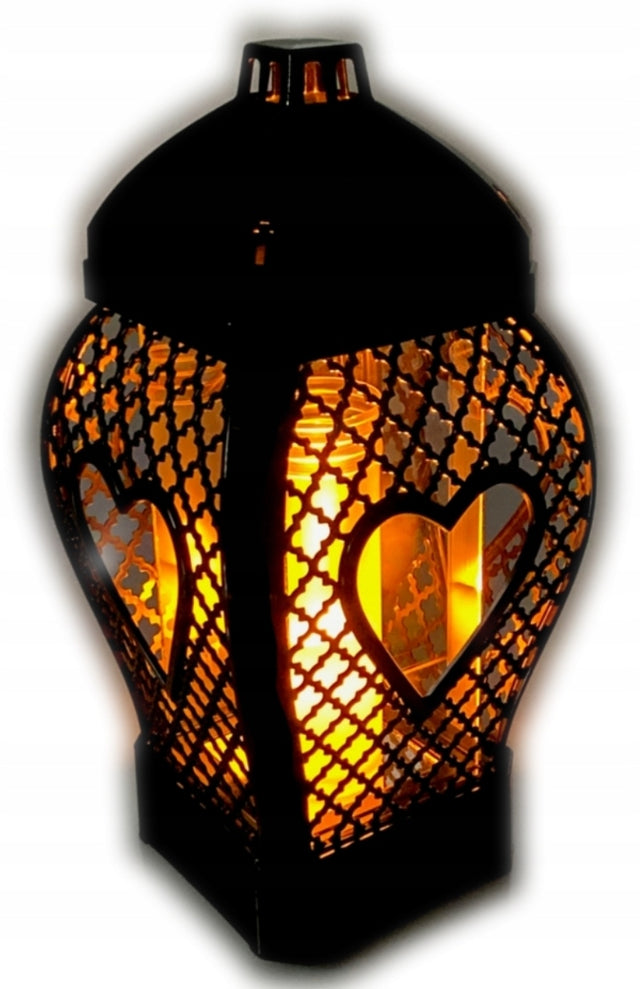 Znicz lampion Glamour Serce Ażur czarny 29 cm na cmentarz, dekoracja nagrobna, ozdoba grobu