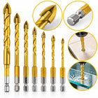 WIERTŁA DO PŁYTEK CERAMIKI GRESU SZKŁA WIERTŁO 3-12MM 7 SZT HEX 1/4" PROFI do glazury, końcówki pilotujące, długość 130