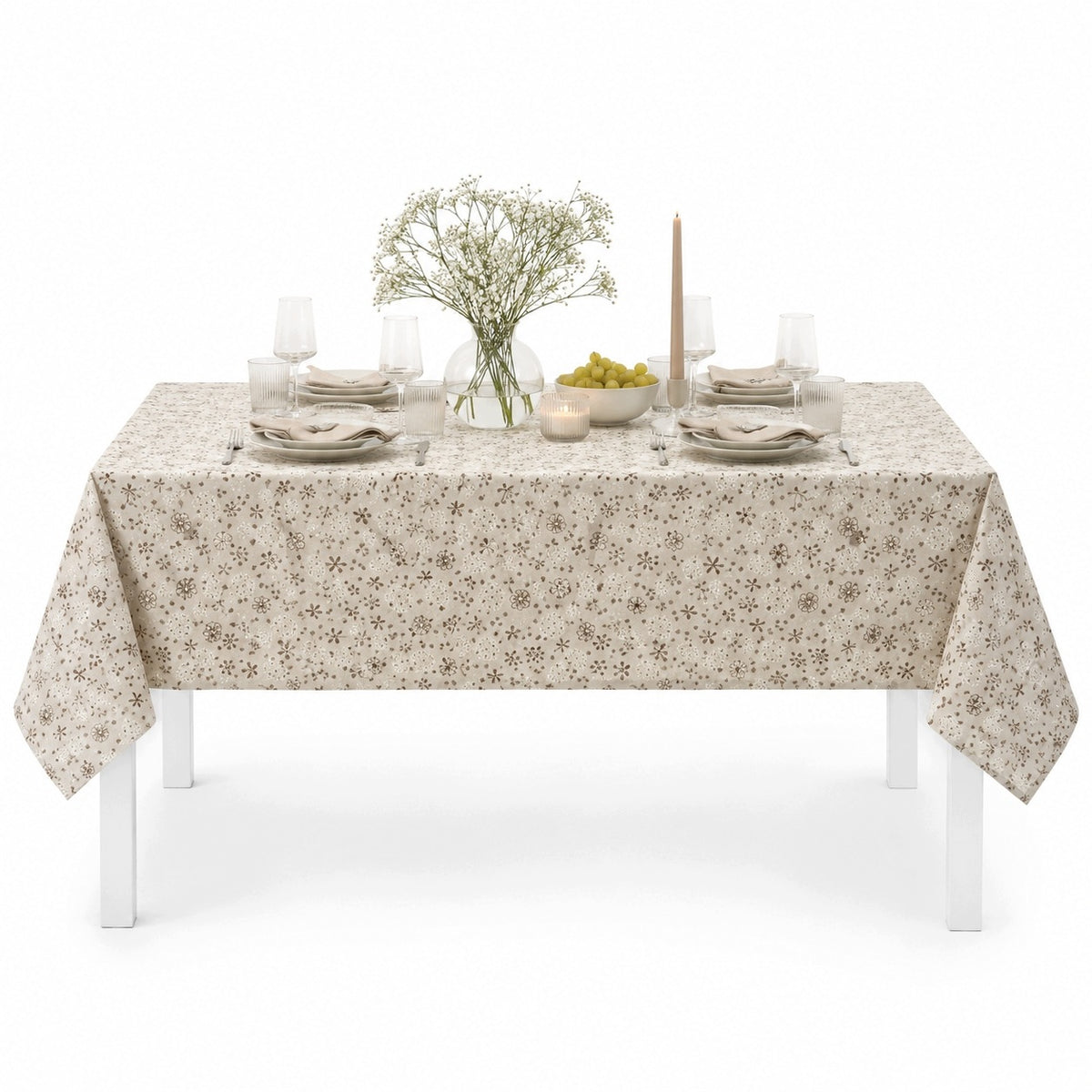 Obrus plamoodporny na stół do kuchni i salonu 140x220cm efekt lnu-dmuchawce serweta bawełniano-poliestrowa, nakrycie