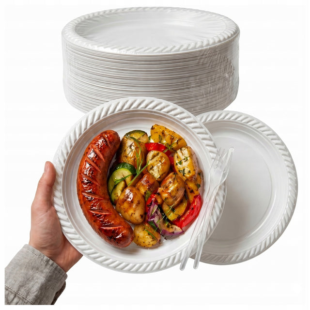 TALERZE PLASTIKOWE 22cm białe jednorazowe 100szt Talerz Grill Plastikowy naczynia na piknik, ognisko, przyjęcie i catering