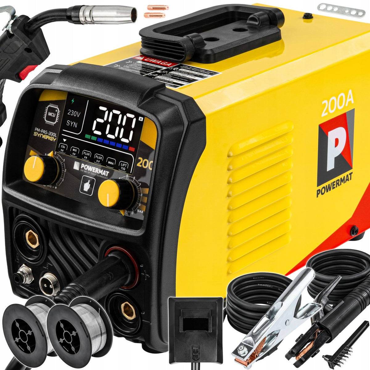 Spawarka inwertorowa migomat GAZ bez gazu 200A MIG MAG MMA TIG lift flux urządzenie spawalnicze 230V, elektrody do 5