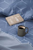 Pościel 140x200cm, 70x80cm, 140g/m2, bawełna 100% : Milano Jeans komplet na łóżko, wzór geometryczny, niebieski, zamek