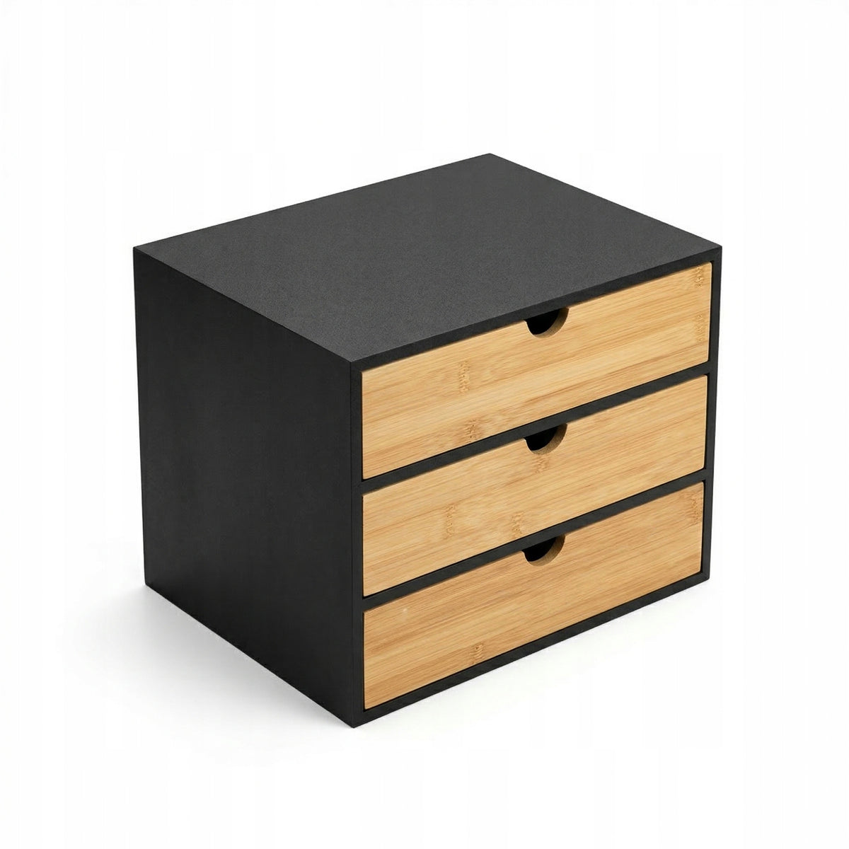 Organizer biurowy z 3 szufladkami bambus czarny 25X31X25 CM pojemnik na akcesoria i drobiazgi, schowek z pokrywką