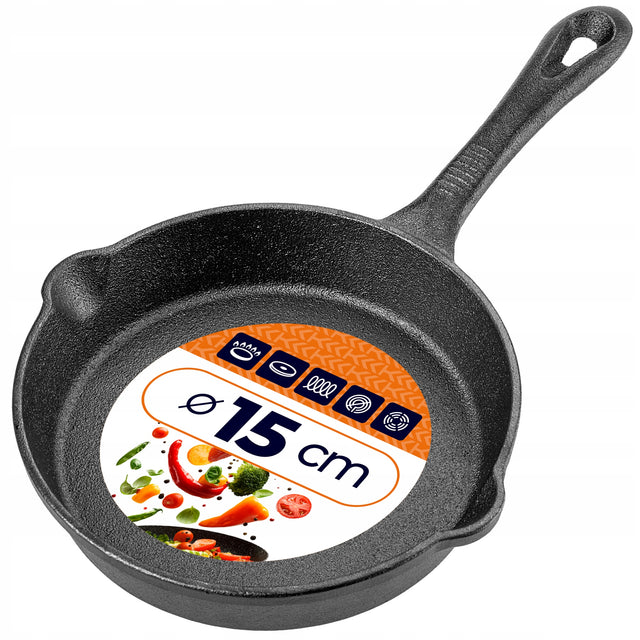 Patelnia żeliwna mała 15cm indukcja ognisko GAZ grill żeliwny talerz trwała naczynie do smażenia, do piekarnika, kuchenki ceramicznej i elektrycznej