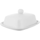 Maselnica maselniczka 16,5 cm z pokrywą na masło pojemnik biała klasyczna porcelanowa prostokątna, można myć w zmywarce