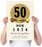 Kartka XXL z imieniem urodzinowa na 50 urodziny 1974 1975 1976 LAT +imię pamiątka dla jubilata, pięćdziesiątka