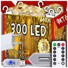 KURTYNA ŚWIETLNA NA OKNO 300 LED 3x3m LAMPKI CIEPŁE GIRLANDA ZASILACZ PILOT