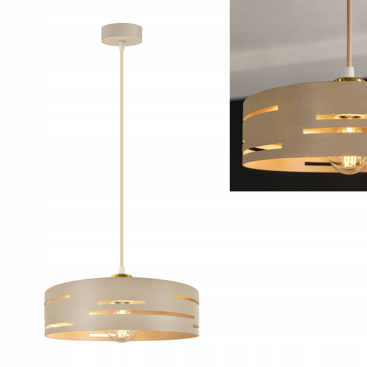 Lampa sufitowa wisząca Żyrandol nad stół BEŻOWA kaszmir ECRU Laser LOFT oprawa metalowa do jadalni i salonu, 1 punkt