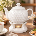 Komplet Dzbanek z Podgrzewaczem 900ml + Filiżanki 240ml Porcelana Zestaw imbryk do herbaty, czajniczek, 2 spodki