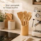 Zestaw Przyborów Kuchennych Bambusowych 7 Elementów Stojak Łyżki Drewniane szpatułki do naleśników, łopatki z otworami