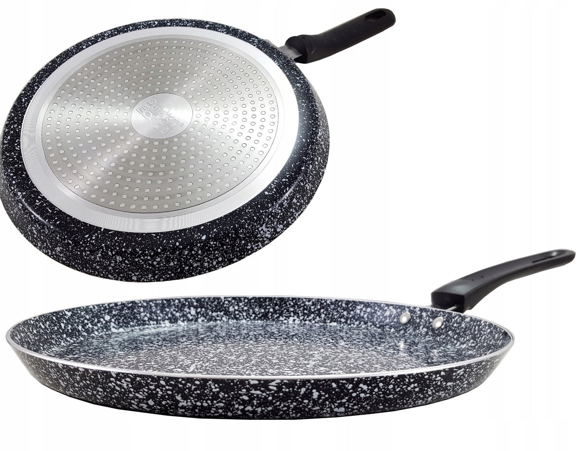 Patelnia granitowa do naleśników placków omletów niska 22 cm marmurowa powłoka, indukcja, jajka sadzone, zmywarka