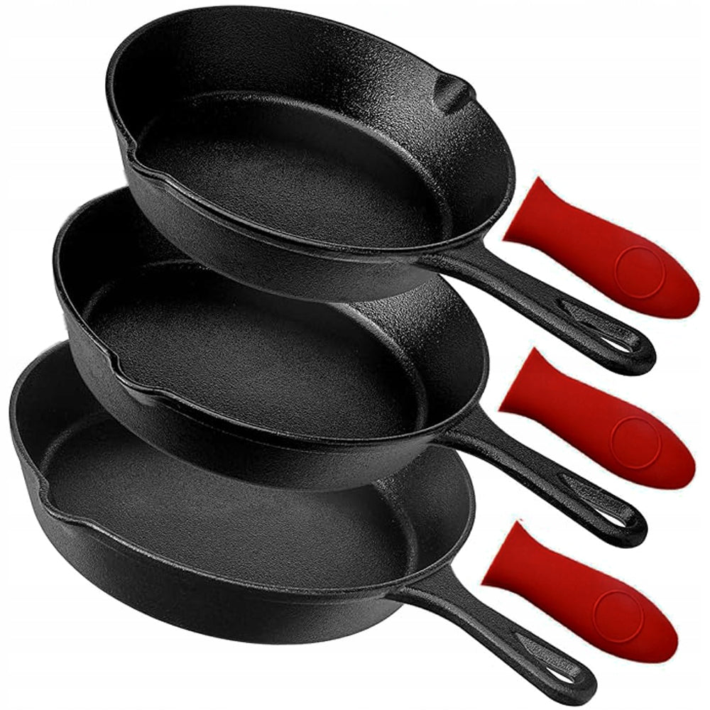 ZESTAW PATELNI ŻELIWNYCH 3szt. PATELNIA ŻELIWNA GRILOWANIA NA OGNISKO IRON3 do piekarnika i kuchenki gazowej, z