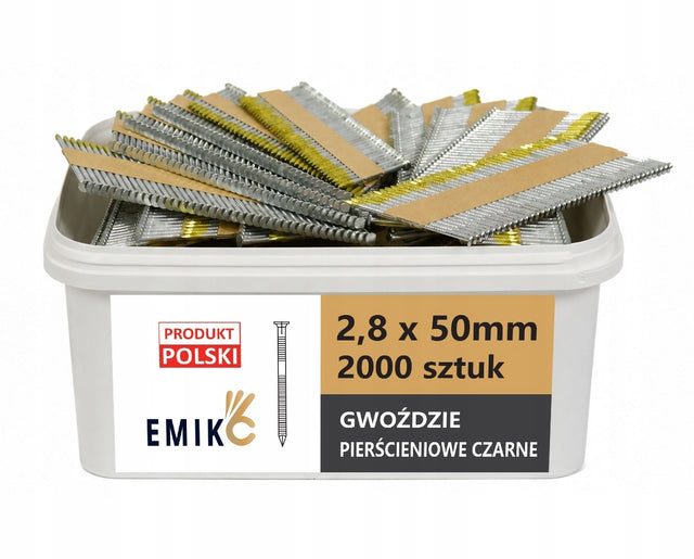 Gwoździe do gwoździarki łączone papierem 2,8x50mm 34° 2000szt Pierścień Cza do drewna, elementy złączne