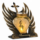 Znicz metalowy Solarny Skrzydła Anioła złote 32 cm na Wszystkich Świętych lampion LED, ozdoba grobu, dekoracja cmentarna