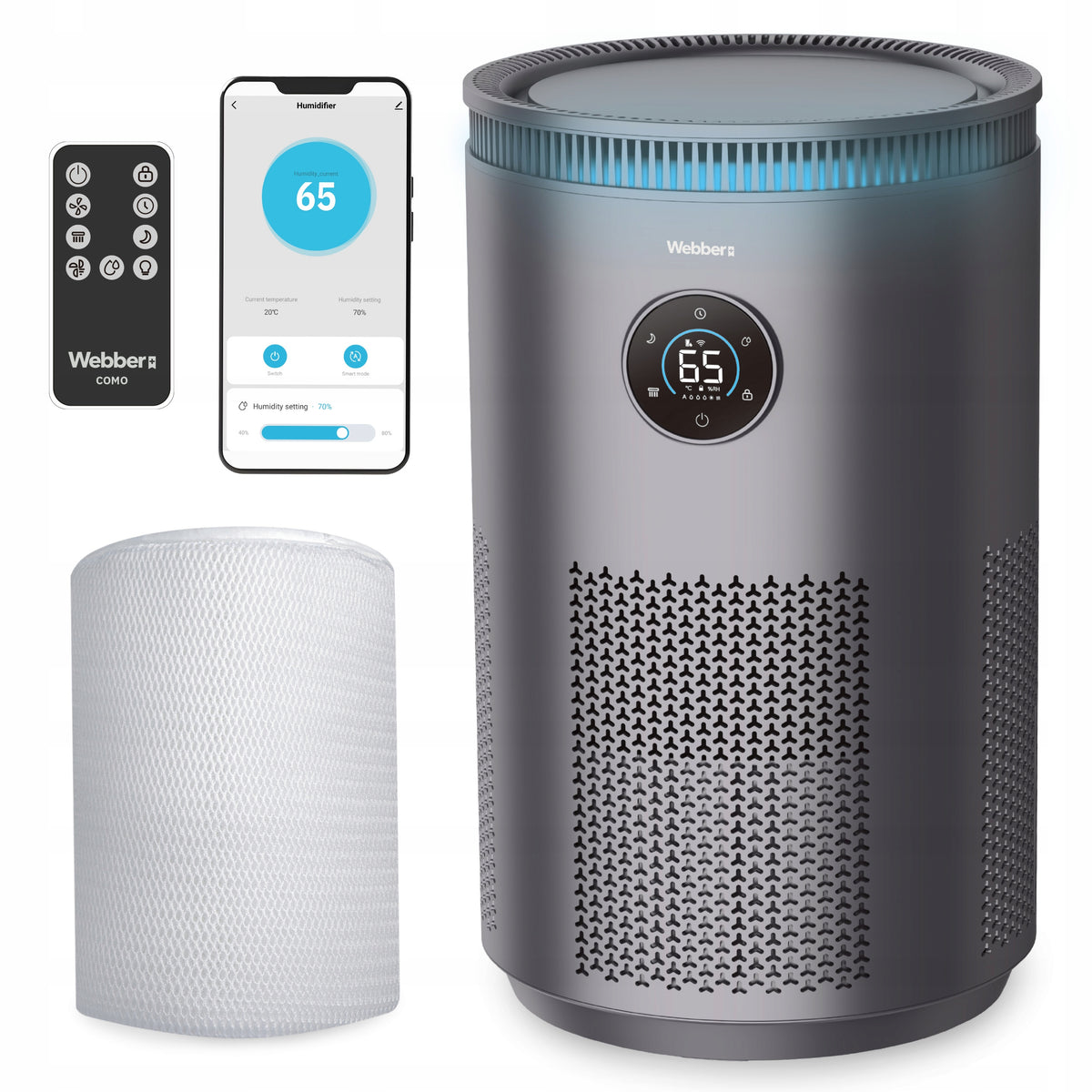 Nawilżacz ewaporacyjny Webber como EH4001 UV-C WiFi ATR 360° 5l lampa UVC 8 w