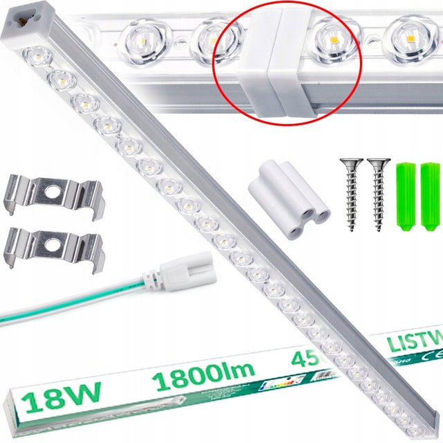 Lampa LED oprawa liniowa z możliwością łączenia natynkowa sufitowa 18W 230V belka świetlna 60 cm biała aluminiowa z wbudowanym źródłem
