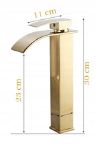 Bateria umywalkowa chrom wysoka złota nablatowa wodospad glamur gold 30 CM kran łazienkowy jednouchwytowy stojący stała