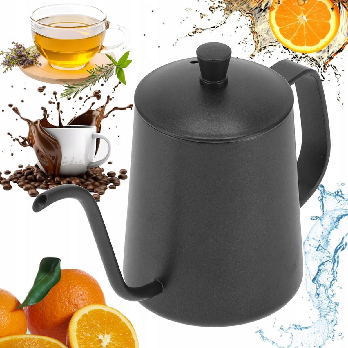 Dzbanek do kawy z dripa czajnik konewka barista gęsia szyja stalowy 350 ML imbryk przelewowy, czarny, pour over