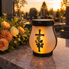Znicz solarny LED lampion na grób statuetka na cmentarz róża krzyż nagrobny lampka pamięci ozdoba grobowa 14 cm