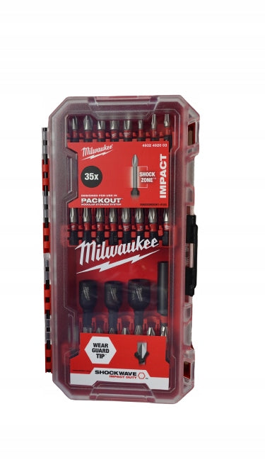 Zestaw bitów udarowych SHOCKWAVE 35 szt. Milwaukee 4932492003 końcówki wkrętakowe do wkrętarki, nasada 1/4 cala, PH PZ
