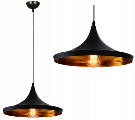 Lampa sufitowa wisząca Czarna Modern Nowoczesna Edison Loft Gold E27 LED oprawa do salonu jadalni kuchni, aluminiowa, 1-punktowa, klosz 17 cm, 60 w