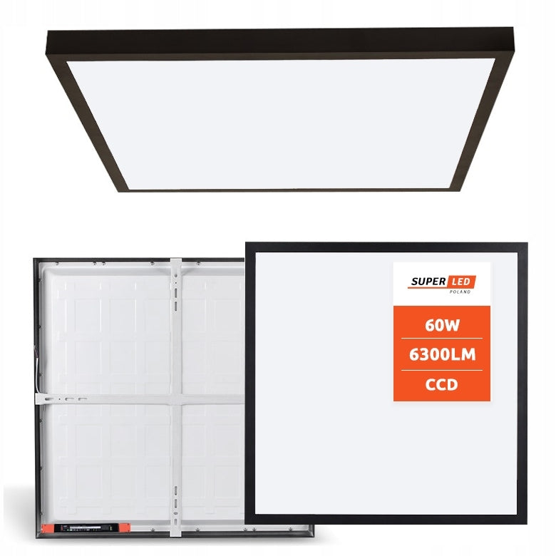 Panel LED natynkowy 60W 6300lm 60x60cm Plafon Lampa kwadratowa czarna oprawa sufitowa z wbudowanym źródłem światła