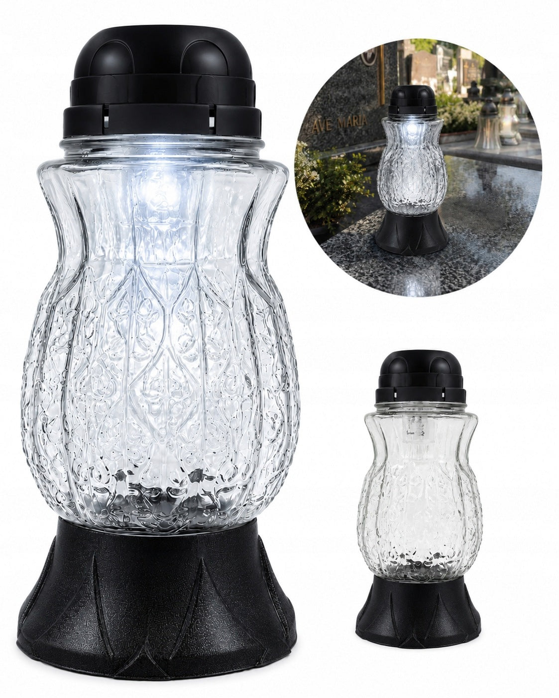 Znicz Solarny Fotowoltaiczny Piękny ornament kwiatowy lampion nagrobny LED na cmentarz, dekoracja grobu, ponad 75 h
