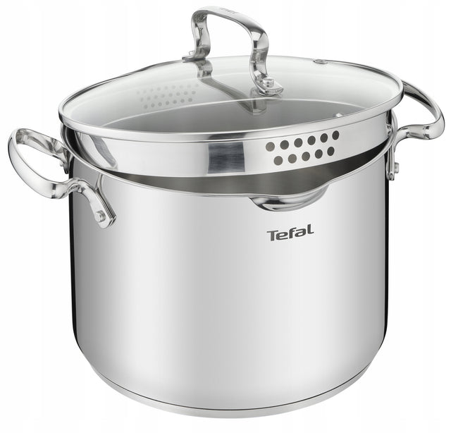 Garnek z pokrywą wysoki tefal Duetto 22cm indukcja 22 cm 6.1 l /Wzór stal nierdzewna naczynie do makaronu stalowe do zmywarki piekarnika gazu