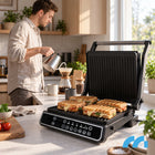 Opiekacz grill elektryczny toster do kanapek rozkładany 2500W wyświetlacz nominalna srebrny/szary