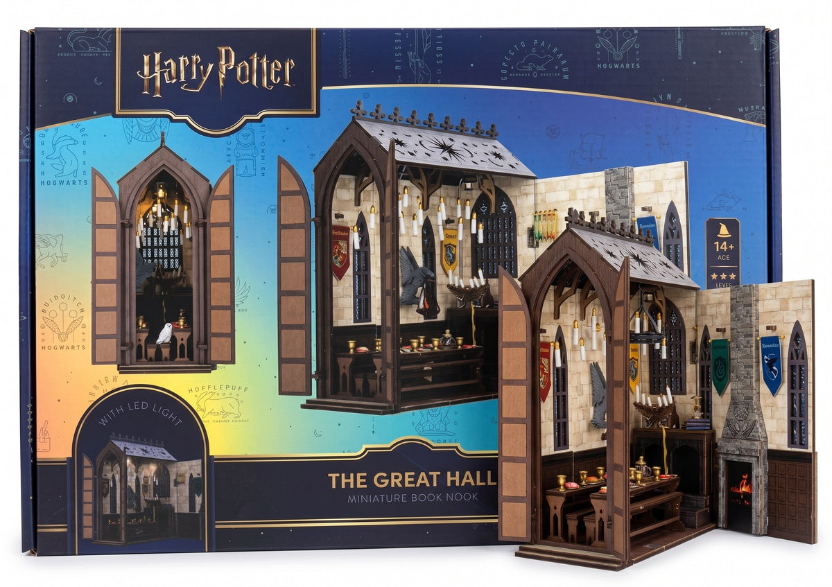 Harry Potter book nook The Great Hall Wielka Sala DIY LED 320 el. prezent podpórka do książek, diorama na półkę