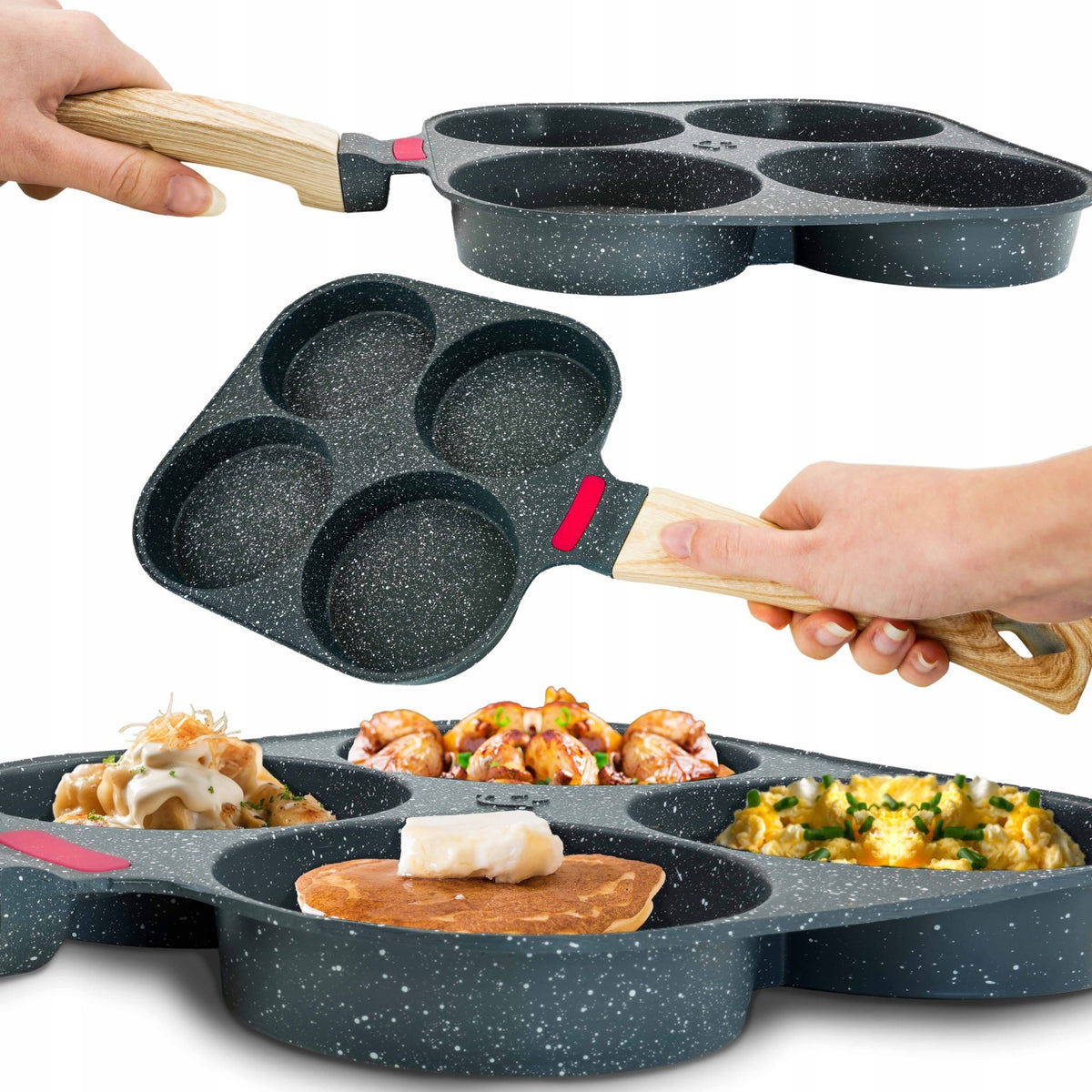 PATELNIA NA JAJKA 4 OTWORY DO JAJEK SADZONYCH PLACKÓW PANCAKES OMLETÓW kwadratowa 19 cm z powłoką nieprzywierającą
