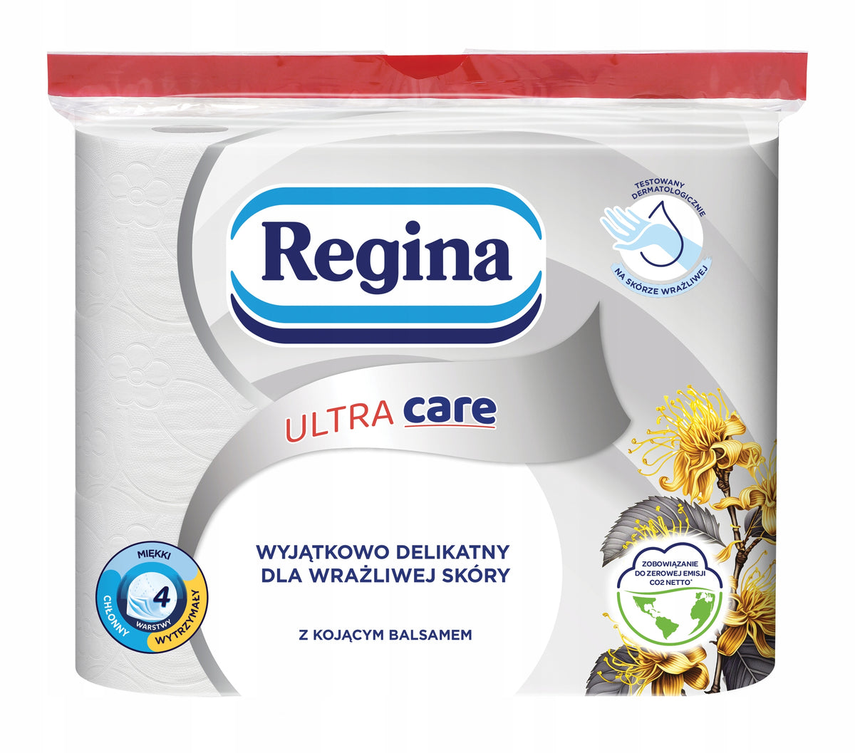 Papier Toaletowy regina UltraCare z balsamem dla skóry wrażliwej 4W - 9 szt celulozowy, bezzapachowy, 165 listków, biały