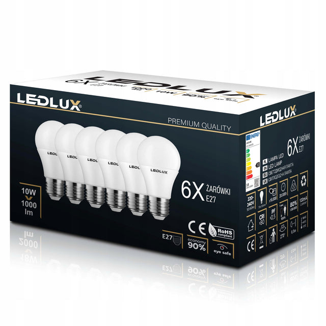 Żarówka LED E27 10W =100W SMD 4000K neutralna Premium nie mruga zestaw kulista kulka okrągła 1000 lm do lamp domowych