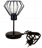 LAMPKA NOCNA LAMPA STOŁOWA LOFT CZARNA E27 DRUT DRUCIANA DIAMENT oświetlenie do sypialni, industrialna, ażurowy klosz