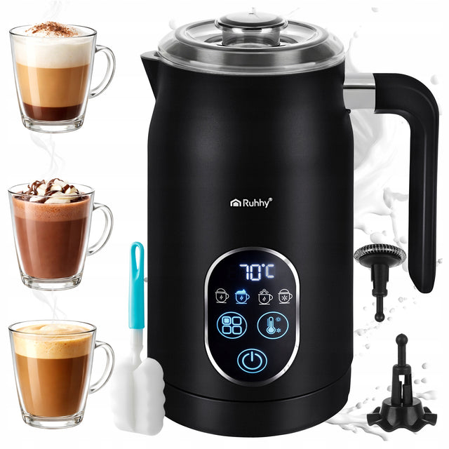 Spieniacz do Mleka Kawy Elektryczny 500W 4w1 Wyświetlacz LED BPA Free Duży dzbankowy, podgrzewanie, pojemność 270 ml, czarny, zasilanie sieciowe