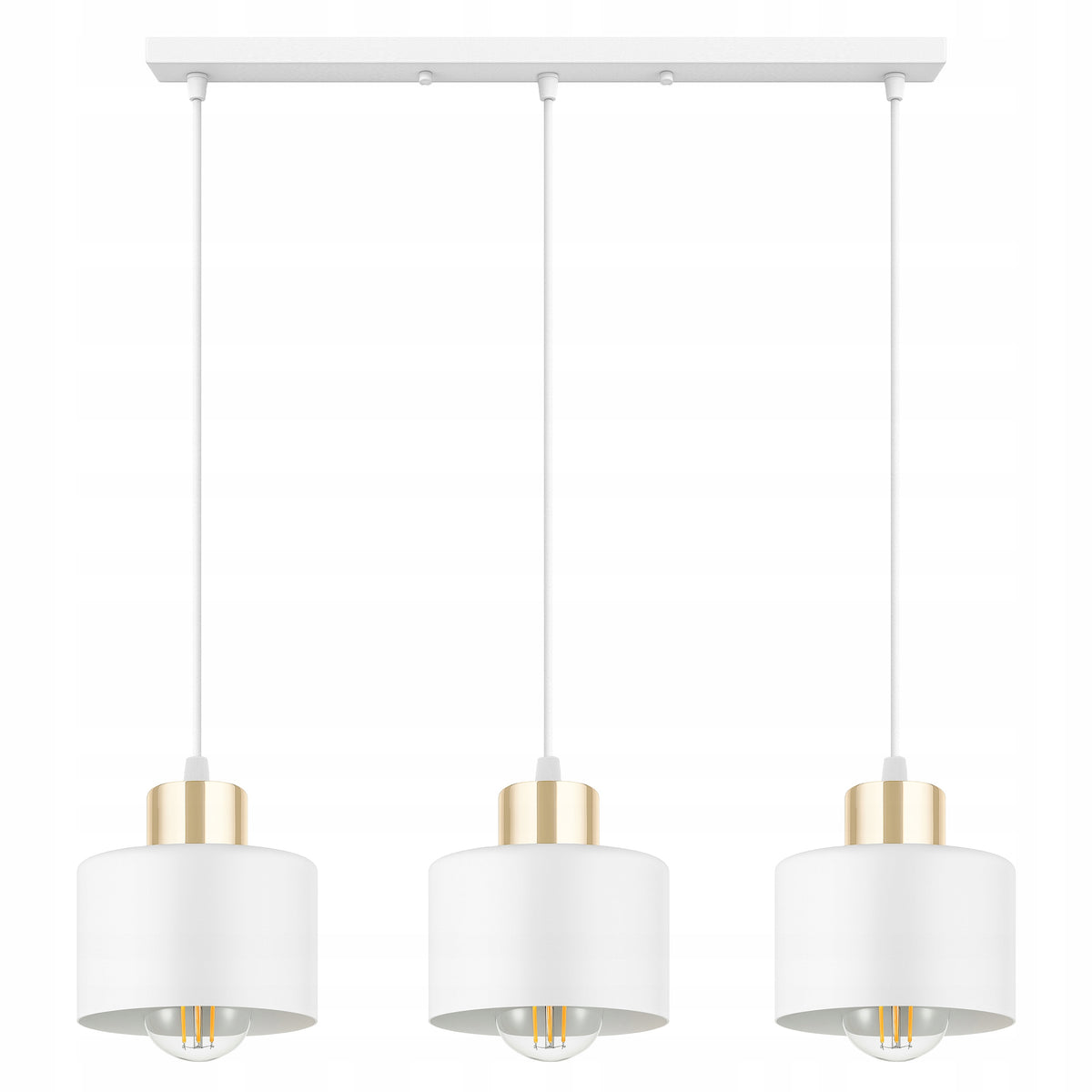 Lampa Wisząca Sufitowa Biała Złota 3xE27 do Salonu Kuchni nad Wyspę Stół żyrandol metalowy 3-punktowy jadalnia 60W