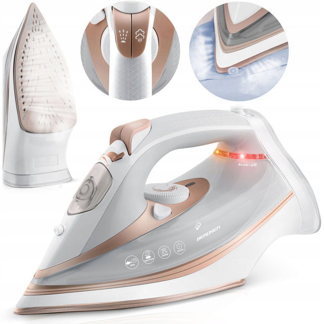 Żelazko parowe 3000W berdsen BD-332 ceramiczna powłoka praca w pionie mocne prasowanie ubrań, para 70 g/min, zbiornik 380 ml, auto wyłączanie
